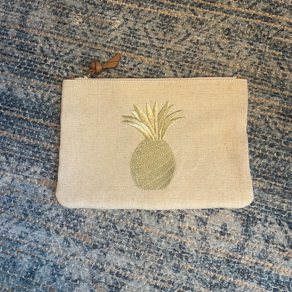 Jack Rogers Embroidered Gold Pineapple Pouch
